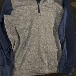 Nike Men's Heather Gray and Navy Zip-Up Sweater